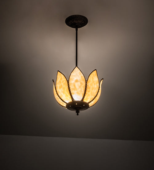 Meyda Lighting Tulip 11" Craftsman Brown On Brass Pendant Light With Beige Art Shade Glass