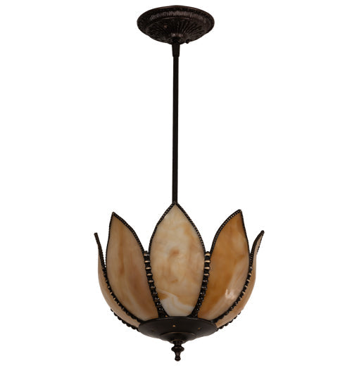 Meyda Lighting Tulip 11" Craftsman Brown On Brass Pendant Light With Beige Art Shade Glass