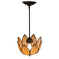 Meyda Lighting Tulip 11" Craftsman Brown On Brass Pendant Light With Beige Art Shade Glass