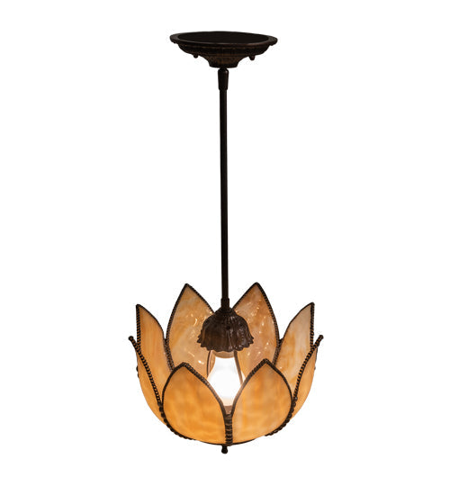 Meyda Lighting Tulip 11" Craftsman Brown On Brass Pendant Light With Beige Art Shade Glass