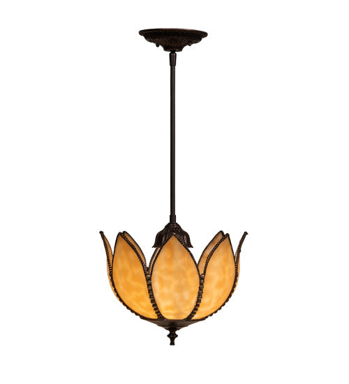 Meyda Lighting Tulip 11" Craftsman Brown On Brass Pendant Light With Beige Art Shade Glass