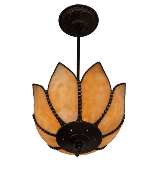 Meyda Lighting Tulip 11" Craftsman Brown On Brass Pendant Light With Beige Art Shade Glass
