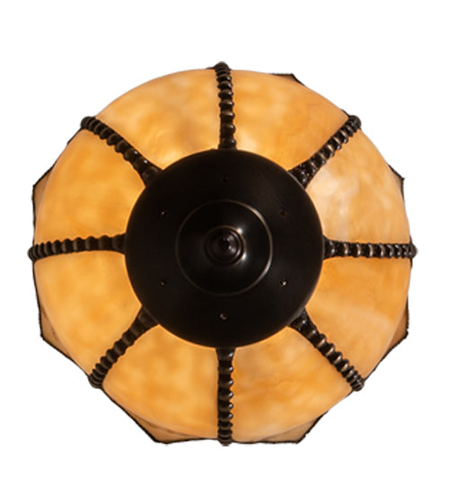 Meyda Lighting Tulip 11" Craftsman Brown On Brass Pendant Light With Beige Art Shade Glass