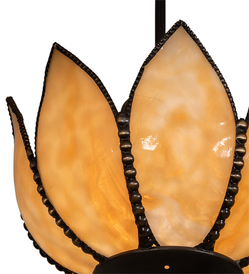 Meyda Lighting Tulip 11" Craftsman Brown On Brass Pendant Light With Beige Art Shade Glass