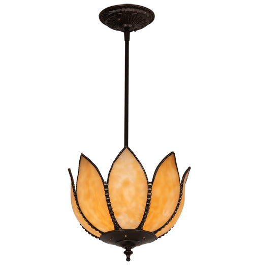 Meyda Lighting Tulip 11" Craftsman Brown On Brass Pendant Light With Beige Art Shade Glass