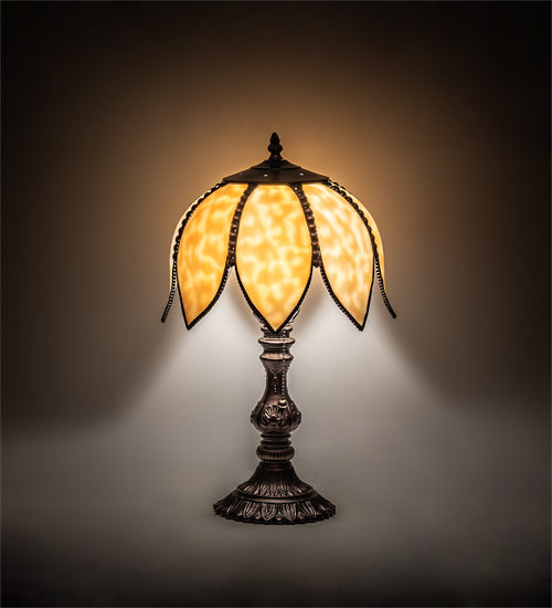 Meyda Lighting Tulip 18" Craftsman Brown On Brass Accent Table Lamp With Beige Art Shade Glass