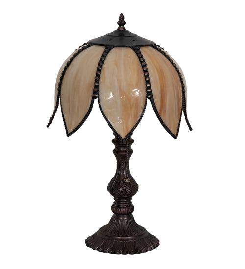 Meyda Lighting Tulip 18" Craftsman Brown On Brass Accent Table Lamp With Beige Art Shade Glass