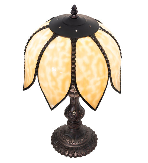 Meyda Lighting Tulip 18" Craftsman Brown On Brass Accent Table Lamp With Beige Art Shade Glass