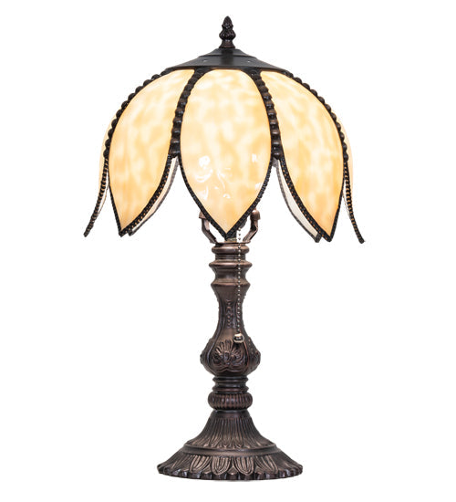 Meyda Lighting Tulip 18" Craftsman Brown On Brass Accent Table Lamp With Beige Art Shade Glass