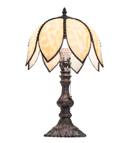 Meyda Lighting Tulip 18" Craftsman Brown On Brass Accent Table Lamp With Beige Art Shade Glass