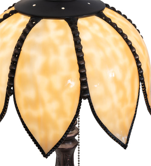 Meyda Lighting Tulip 18" Craftsman Brown On Brass Accent Table Lamp With Beige Art Shade Glass