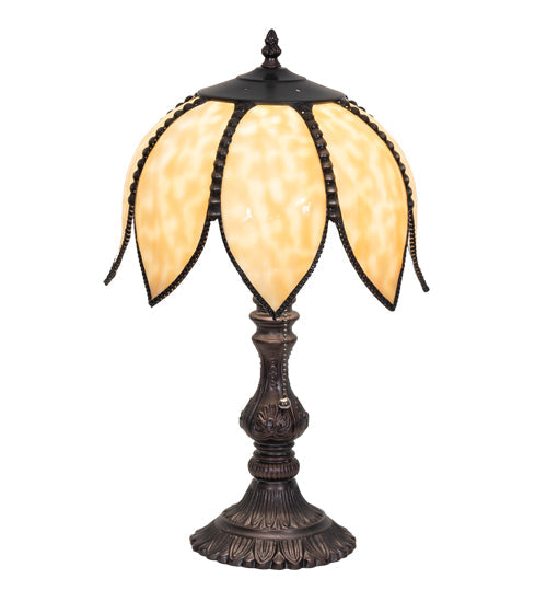 Meyda Lighting Tulip 18" Craftsman Brown On Brass Accent Table Lamp With Beige Art Shade Glass