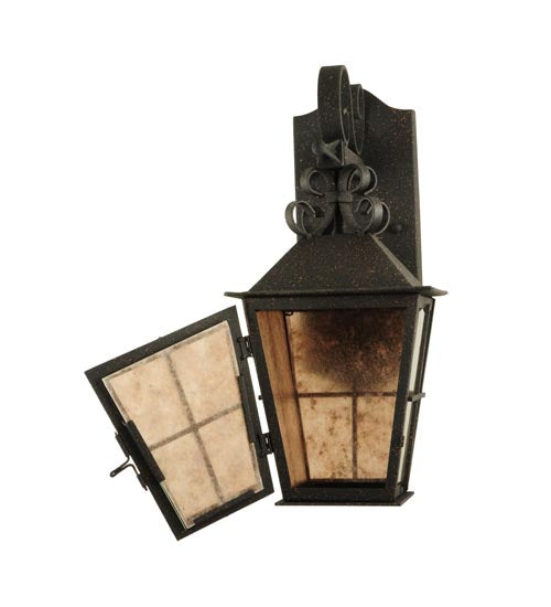 Meyda Lighting Turin 9" Euro Cafe Lantern Wall Sconce Silver Mica Shade Glass