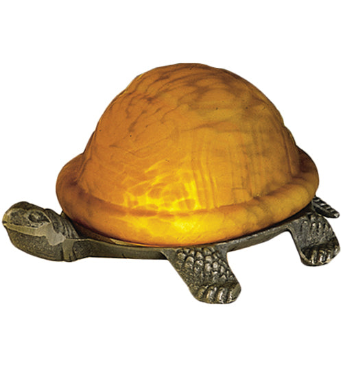Meyda Lighting Turtle 4" Metal Brass Base Accent Table Lamp With Amber Carapace Shade Glass