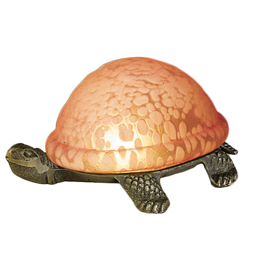 Meyda Lighting Turtle 4" Metal Brass Base Accent Table Lamp With Pink Carapace Shade Glass