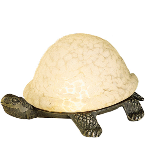 Meyda Lighting Turtle 4" Metal Brass Base Accent Table Lamp With White Carapace Shade Glass