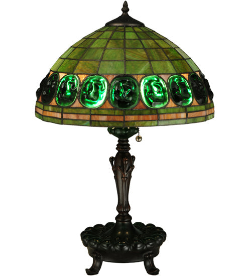 Meyda Lighting Turtleback 24" 2-Light Mahogany Bronze Table Lamp With Green Shade Glass