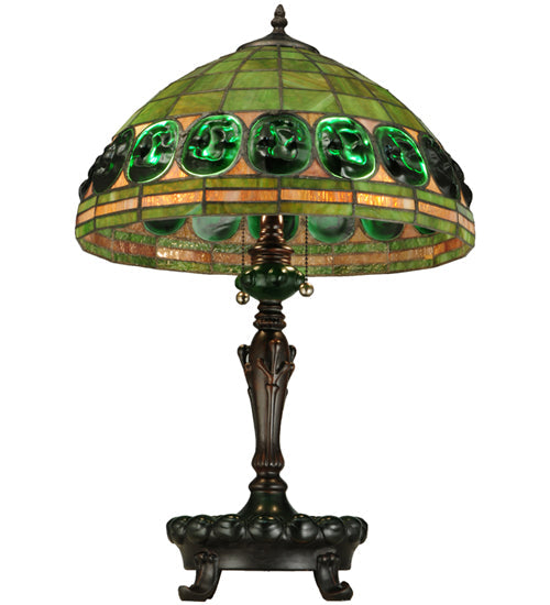 Meyda Lighting Turtleback 24" 2-Light Mahogany Bronze Table Lamp With Green Shade Glass