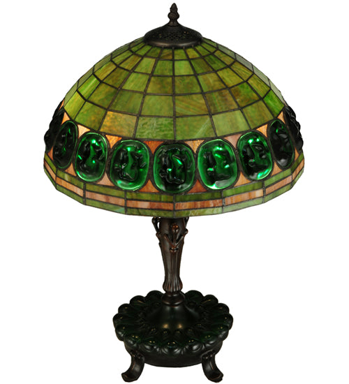 Meyda Lighting Turtleback 24" 2-Light Mahogany Bronze Table Lamp With Green Shade Glass