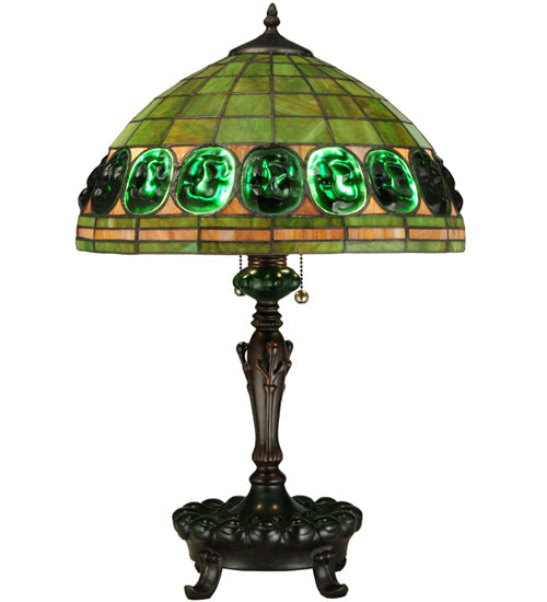 Meyda Lighting Turtleback 24" 2-Light Mahogany Bronze Table Lamp With Green Shade Glass