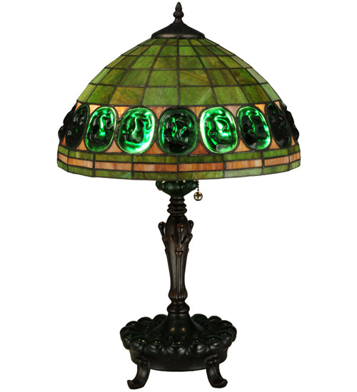 Meyda Lighting Turtleback 24" 2-Light Mahogany Bronze Table Lamp With Green Shade Glass