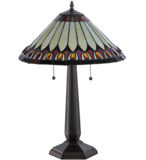 Meyda Lighting Tuscaloosa 25" 2-Light Mahogany Bronze Table Lamp With Multi-Colored Shade Glass