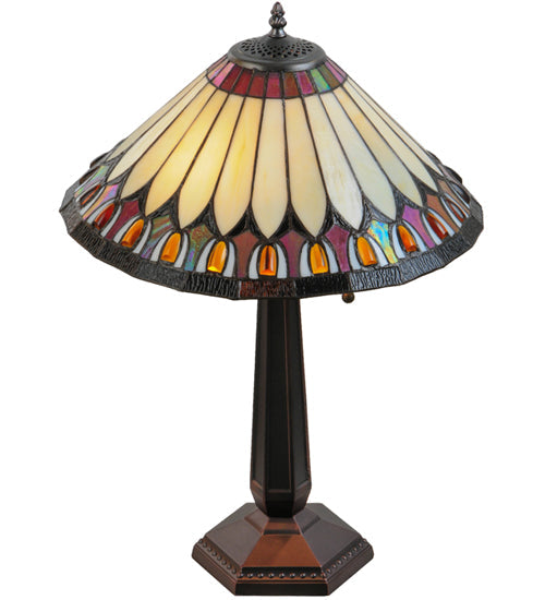 Meyda Lighting Tuscaloosa 25" 2-Light Mahogany Bronze Table Lamp With Multi-Colored Shade Glass