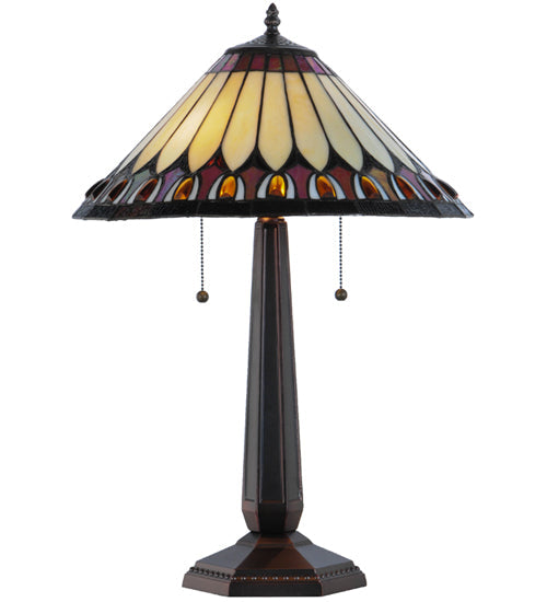 Meyda Lighting Tuscaloosa 25" 2-Light Mahogany Bronze Table Lamp With Multi-Colored Shade Glass