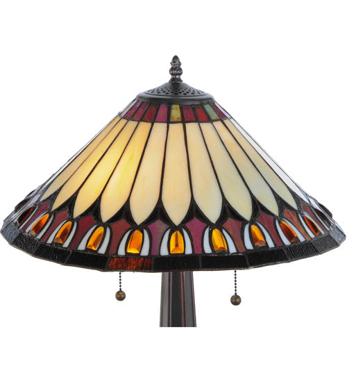 Meyda Lighting Tuscaloosa 25" 2-Light Mahogany Bronze Table Lamp With Multi-Colored Shade Glass