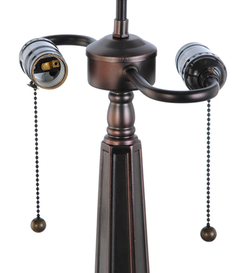 Meyda Lighting Tuscaloosa 25" 2-Light Mahogany Bronze Table Lamp With Multi-Colored Shade Glass