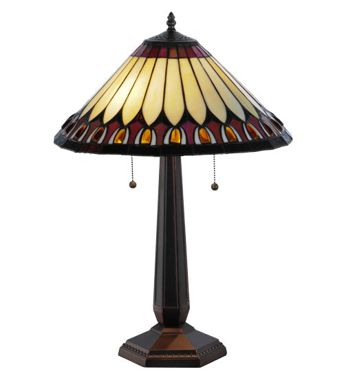 Meyda Lighting Tuscaloosa 25" 2-Light Mahogany Bronze Table Lamp With Multi-Colored Shade Glass