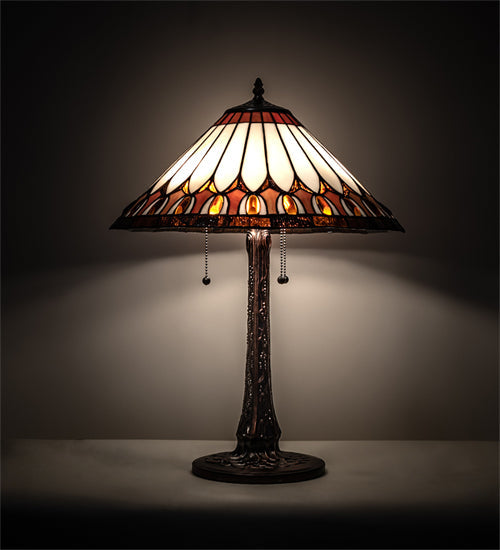 Meyda Lighting Tuscaloosa 25" 3-Light Mahogany Bronze Table Lamp With Multi-Colored Shade Glass