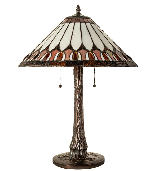 Meyda Lighting Tuscaloosa 25" 3-Light Mahogany Bronze Table Lamp With Multi-Colored Shade Glass