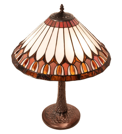 Meyda Lighting Tuscaloosa 25" 3-Light Mahogany Bronze Table Lamp With Multi-Colored Shade Glass