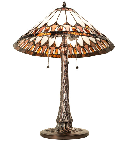 Meyda Lighting Tuscaloosa 25" 3-Light Mahogany Bronze Table Lamp With Multi-Colored Shade Glass
