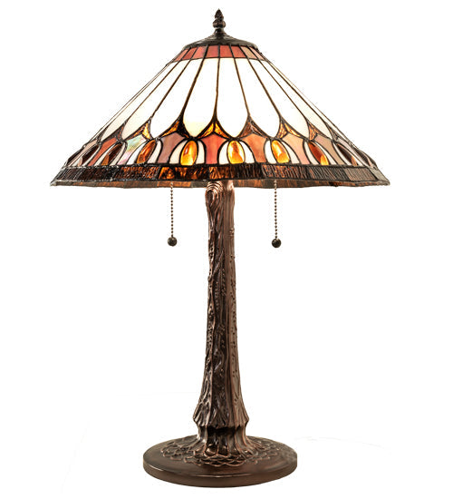 Meyda Lighting Tuscaloosa 25" 3-Light Mahogany Bronze Table Lamp With Multi-Colored Shade Glass