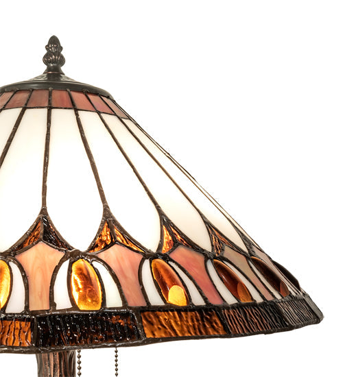 Meyda Lighting Tuscaloosa 25" 3-Light Mahogany Bronze Table Lamp With Multi-Colored Shade Glass