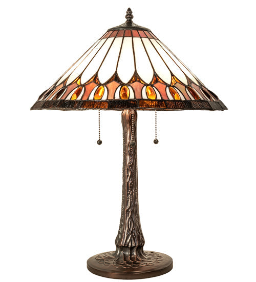 Meyda Lighting Tuscaloosa 25" 3-Light Mahogany Bronze Table Lamp With Multi-Colored Shade Glass