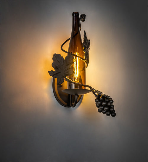 Meyda Lighting Tuscan Vineyard 10" Oil Rubbed Bronze Wall Sconce With Amber Wine Bottle Shade Glass