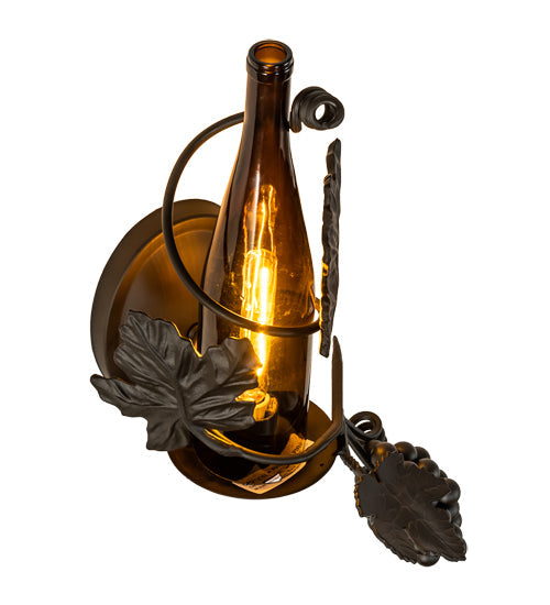 Meyda Lighting Tuscan Vineyard 10" Oil Rubbed Bronze Wall Sconce With Amber Wine Bottle Shade Glass