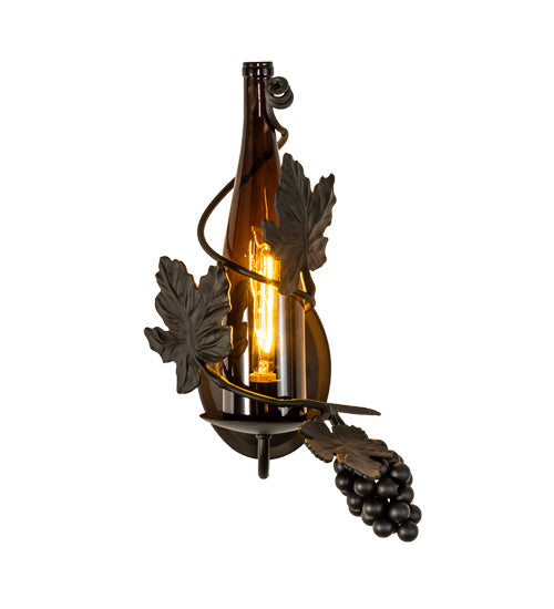 Meyda Lighting Tuscan Vineyard 10" Oil Rubbed Bronze Wall Sconce With Amber Wine Bottle Shade Glass