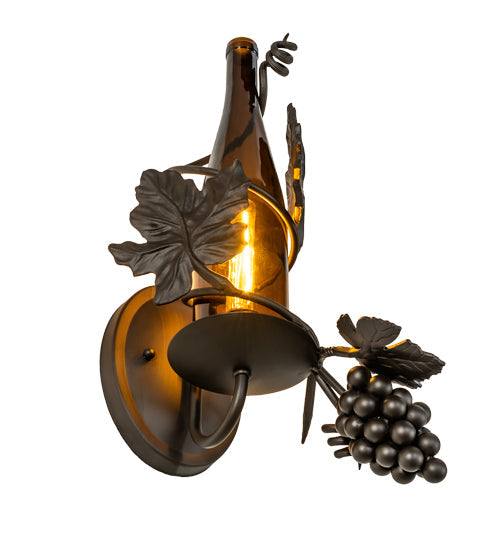 Meyda Lighting Tuscan Vineyard 10" Oil Rubbed Bronze Wall Sconce With Amber Wine Bottle Shade Glass