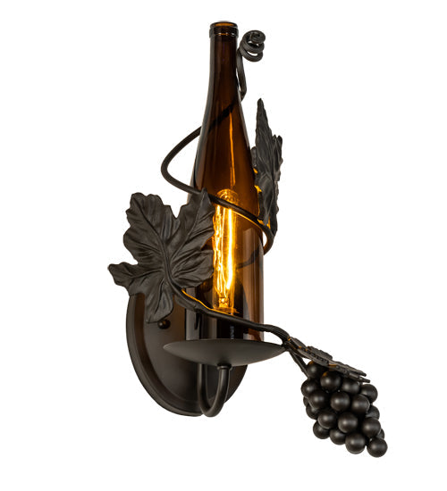 Meyda Lighting Tuscan Vineyard 10" Oil Rubbed Bronze Wall Sconce With Amber Wine Bottle Shade Glass