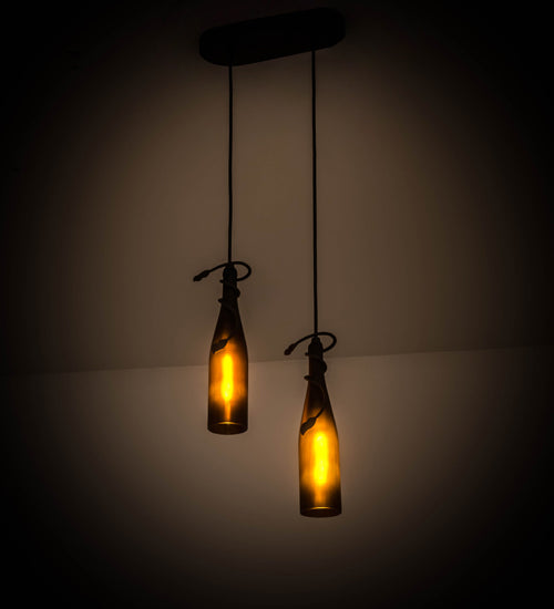 Meyda Lighting Tuscan Vineyard 12" 2-Light Oil Rubbed Bronze Island Pendant Light With Amber Wine Bottle Shade Glass