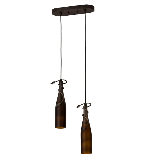 Meyda Lighting Tuscan Vineyard 12" 2-Light Oil Rubbed Bronze Island Pendant Light With Amber Wine Bottle Shade Glass