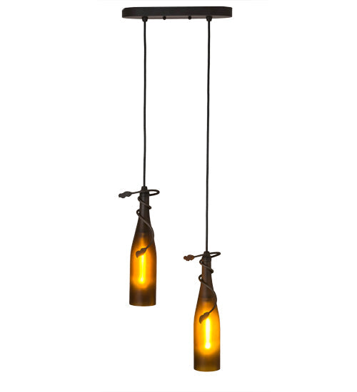 Meyda Lighting Tuscan Vineyard 12" 2-Light Oil Rubbed Bronze Island Pendant Light With Amber Wine Bottle Shade Glass