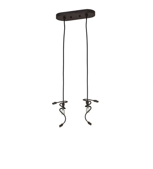 Meyda Lighting Tuscan Vineyard 12" 2-Light Oil Rubbed Bronze Island Pendant Light With Amber Wine Bottle Shade Glass