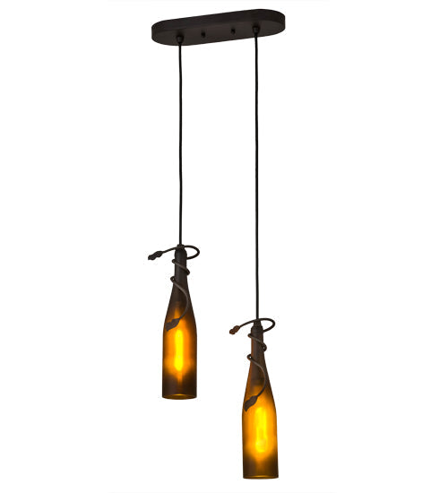 Meyda Lighting Tuscan Vineyard 12" 2-Light Oil Rubbed Bronze Island Pendant Light With Amber Wine Bottle Shade Glass