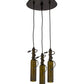 Meyda Lighting Tuscan Vineyard 12" 3-Light Textured Black Olive Branch Cascading Pendant Light With Green Wine Bottle Shade Glass