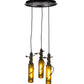 Meyda Lighting Tuscan Vineyard 12" 3-Light Textured Black Olive Branch Cascading Pendant Light With Green Wine Bottle Shade Glass